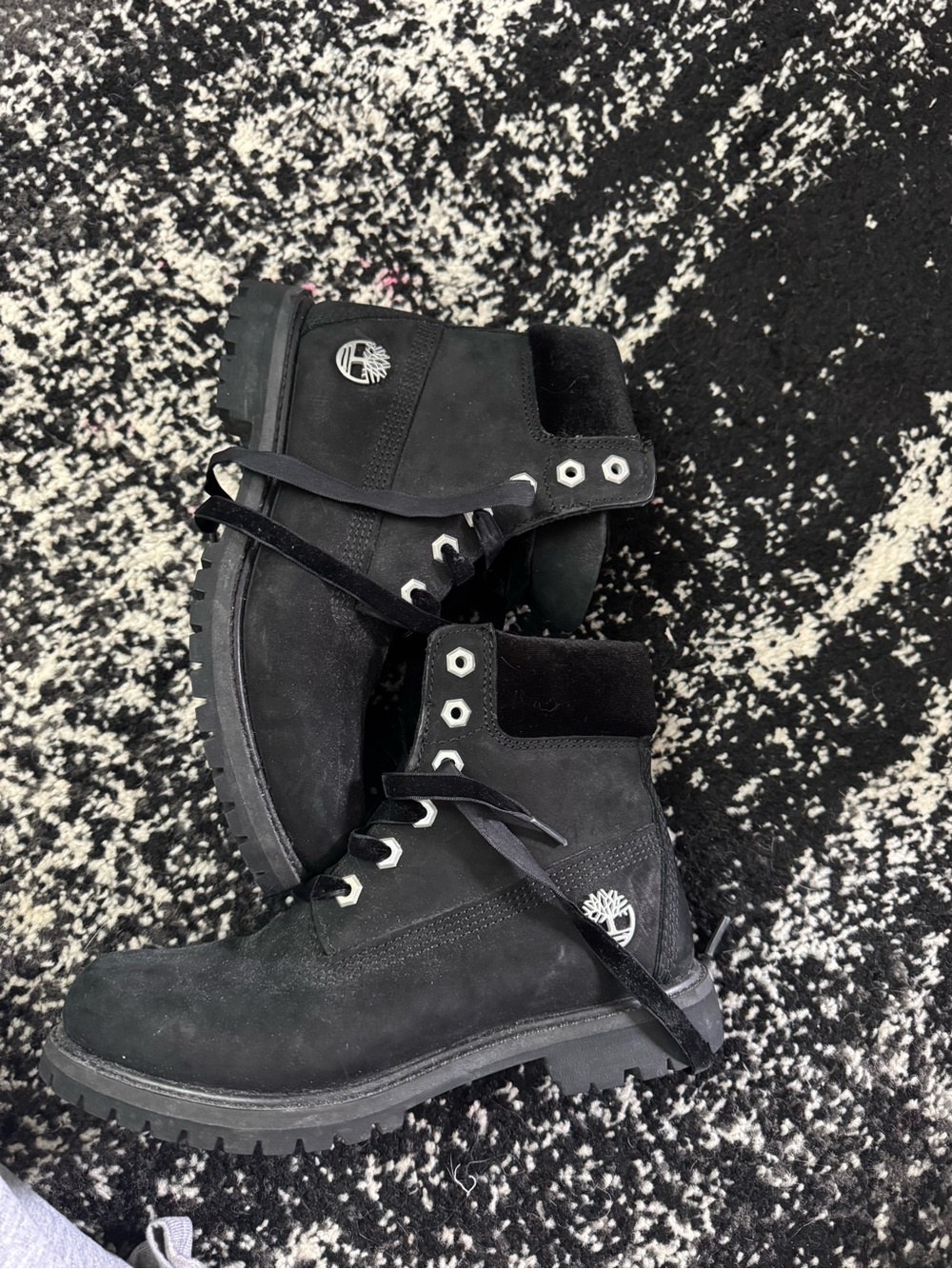Timberland Black Boots with velvet cuff and laces